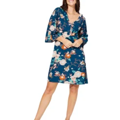 Jurk Donkerblauw/crème/oranje