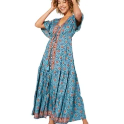 Jurk Lichtblauw/oranje