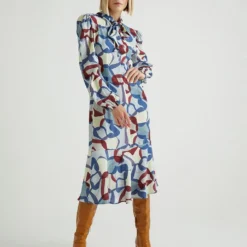 Jurk Blauw/rood/crème -Exporteren Mooie Look Winkel bgn jurk blauw rood creme 2