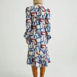 Jurk Blauw/rood/crème -Exporteren Mooie Look Winkel bgn jurk blauw rood creme 3