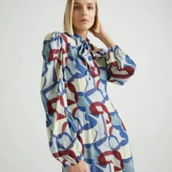 Jurk Blauw/rood/crème -Exporteren Mooie Look Winkel bgn jurk blauw rood creme 4