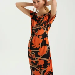 Jurk Zwart/oranje -Exporteren Mooie Look Winkel bgn jurk zwart oranje 3