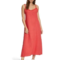 CARTOON Linnen Jurk Koraalrood -Exporteren Mooie Look Winkel cartoon linnen jurk koraalrood 2