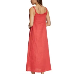 CARTOON Linnen Jurk Koraalrood -Exporteren Mooie Look Winkel cartoon linnen jurk koraalrood 3