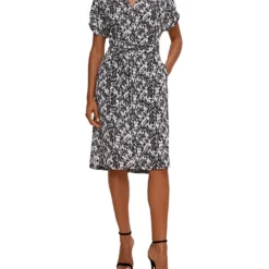 Comma Jurk Zwart/grijs