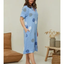 Linnen Jurk Lichtblauw/meerkleurig -Exporteren Mooie Look Winkel curvy lady linnen jurk lichtblauw meerkleurig 2