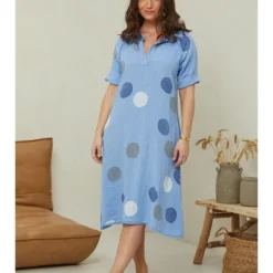 Linnen Jurk Lichtblauw/meerkleurig