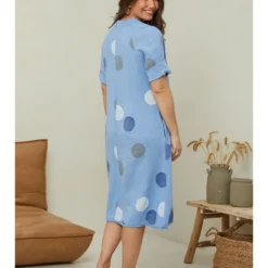 Linnen Jurk Lichtblauw/meerkleurig -Exporteren Mooie Look Winkel curvy lady linnen jurk lichtblauw meerkleurig 3