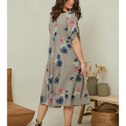 Linnen Jurk Taupe/meerkleurig -Exporteren Mooie Look Winkel curvy lady linnen jurk taupe meerkleurig 3