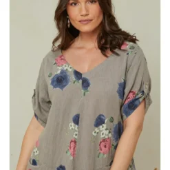 Linnen Jurk Taupe/meerkleurig -Exporteren Mooie Look Winkel curvy lady linnen jurk taupe meerkleurig 4