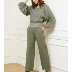 Jurk "Astrid" Kaki -Exporteren Mooie Look Winkel fleur de lin jurk astrid kaki 3