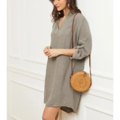 Linnen Jurk "Basta" Taupe -Exporteren Mooie Look Winkel fleur de lin linnen jurk basta taupe 2