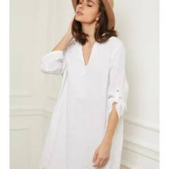 Linnen Jurk "Basta" Wit -Exporteren Mooie Look Winkel fleur de lin linnen jurk basta wit 2