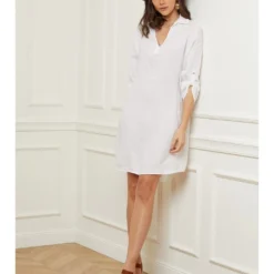 Linnen Jurk "Basta" Wit -Exporteren Mooie Look Winkel fleur de lin linnen jurk basta wit 3