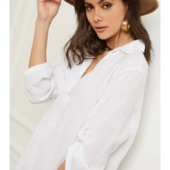 Linnen Jurk "Basta" Wit -Exporteren Mooie Look Winkel fleur de lin linnen jurk basta wit 4