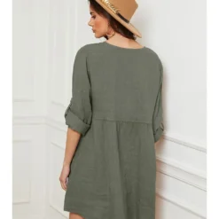 Linnen Jurk "Ecoja" Kaki -Exporteren Mooie Look Winkel fleur de lin linnen jurk ecoja kaki 2