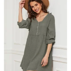 Linnen Jurk "Ecoja" Kaki