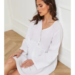 Linnen Jurk "Ecoja" Wit -Exporteren Mooie Look Winkel fleur de lin linnen jurk ecoja wit 2