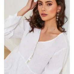 Linnen Jurk "Ecoja" Wit -Exporteren Mooie Look Winkel fleur de lin linnen jurk ecoja wit 3