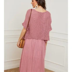 Linnen Jurk "Equanone" Lichtroze -Exporteren Mooie Look Winkel fleur de lin linnen jurk equanone lichtroze 2