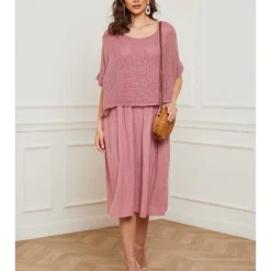 Linnen Jurk "Equanone" Lichtroze -Exporteren Mooie Look Winkel fleur de lin linnen jurk equanone lichtroze 4