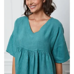 Linnen Jurk "Etsy" Turquoise -Exporteren Mooie Look Winkel fleur de lin linnen jurk etsy turquoise 3