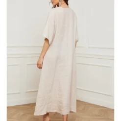 Linnen Jurk "Faos" Beige -Exporteren Mooie Look Winkel fleur de lin linnen jurk faos beige 2