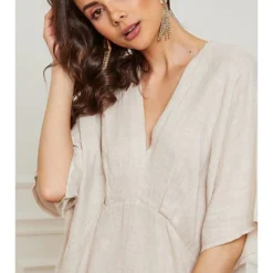 Linnen Jurk "Faos" Beige -Exporteren Mooie Look Winkel fleur de lin linnen jurk faos beige 3