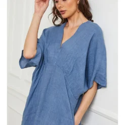 Linnen Jurk "Faos" Blauw -Exporteren Mooie Look Winkel fleur de lin linnen jurk faos blauw 3