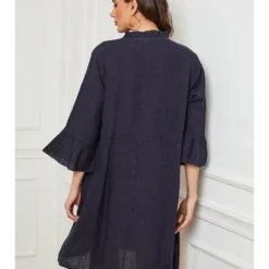 Linnen Jurk "Febbala" Donkerblauw -Exporteren Mooie Look Winkel fleur de lin linnen jurk febbala donkerblauw 2