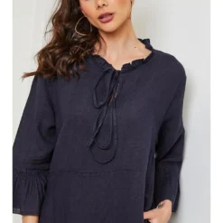 Linnen Jurk "Febbala" Donkerblauw -Exporteren Mooie Look Winkel fleur de lin linnen jurk febbala donkerblauw 3