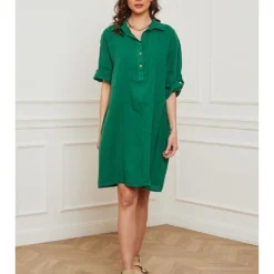 Linnen Jurk "Firlone" Groen -Exporteren Mooie Look Winkel fleur de lin linnen jurk firlone groen 4