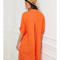 Linnen Jurk "Firlone" Oranje -Exporteren Mooie Look Winkel fleur de lin linnen jurk firlone oranje 2