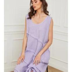 Linnen Jurk "Goship" Paars -Exporteren Mooie Look Winkel fleur de lin linnen jurk goship paars 3