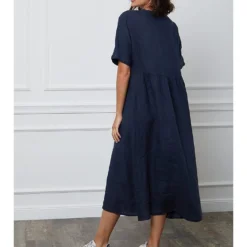 Linnen Jurk "Gustavo" Donkerblauw -Exporteren Mooie Look Winkel fleur de lin linnen jurk gustavo donkerblauw 2