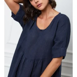 Linnen Jurk "Gustavo" Donkerblauw -Exporteren Mooie Look Winkel fleur de lin linnen jurk gustavo donkerblauw 3