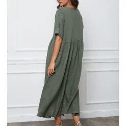 Linnen Jurk "Gustavo" Kaki -Exporteren Mooie Look Winkel fleur de lin linnen jurk gustavo kaki 2