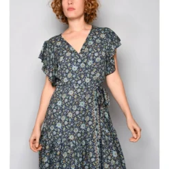 Jurk Donkerblauw/lichtblauw/geel