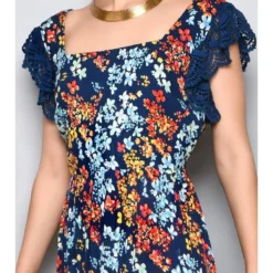 Jurk Donkerblauw/oranje/lichtblauw -Exporteren Mooie Look Winkel h h g jurk donkerblauw oranje lichtblauw 3