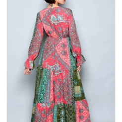 Jurk Groen/koraalrood/beige -Exporteren Mooie Look Winkel h h g jurk groen koraalrood beige 2