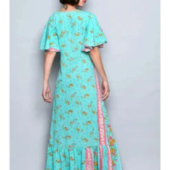 Jurk Turquoise/lichtroze/oranje -Exporteren Mooie Look Winkel h h g jurk turquoise lichtroze oranje 2