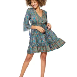 Jurk Blauw/beige/groen