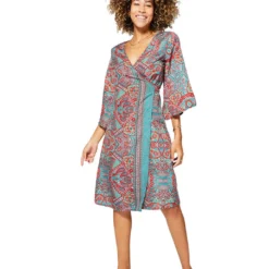 Jurk Turquoise/beige