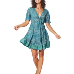 Jurk Turquoise/paars/groen