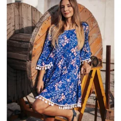 Jurk Wit/donkerblauw/meerkleurig