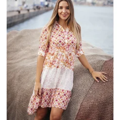 Jurk Wit/oranje/roze/meerkleurig