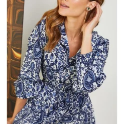 Jurk "Ivel" Blauw/wit -Exporteren Mooie Look Winkel josefine jurk ivel blauw wit 2