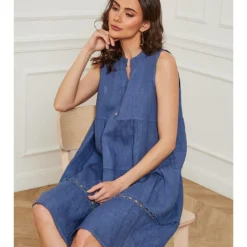 Linnen Jurk "Armanda" Blauw -Exporteren Mooie Look Winkel josefine linnen jurk armanda blauw 2