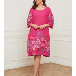 Linnen Jurk "Bouno" Roze -Exporteren Mooie Look Winkel josefine linnen jurk bouno roze 4