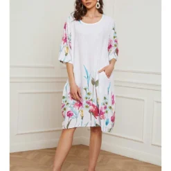 Linnen Jurk "Bouno" Wit -Exporteren Mooie Look Winkel josefine linnen jurk bouno wit 4